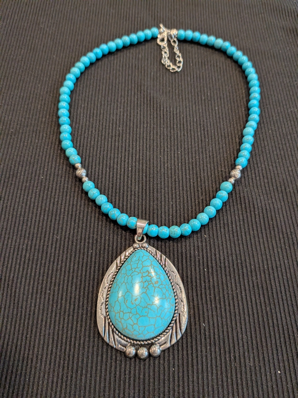 Turquoise Southwestern Jewelry Necklace11" with Teardrop Pendant